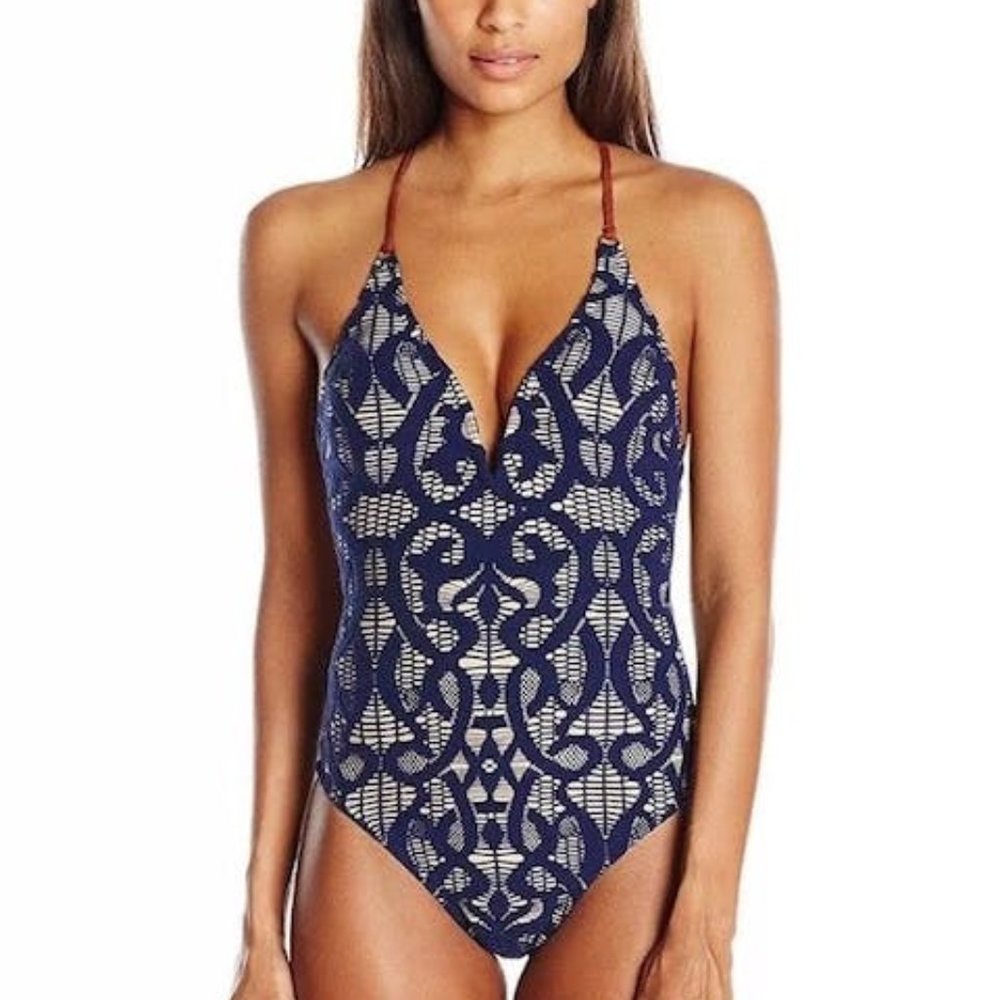 Nanette Lepore Womens Coachella Valley Crochet Goddess V-Neck One Piece Xs